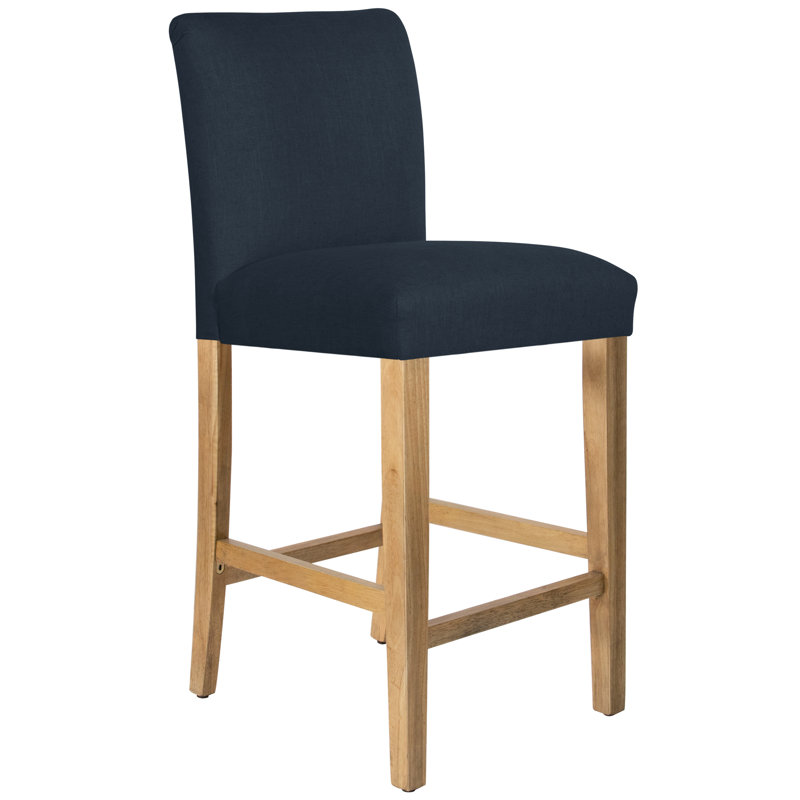 Tabouret de bar et de comptoir Hadrien, Tabouret de bar (siège d'une hauteur de 31 po), Lin bleu marine classique, Bois noir
