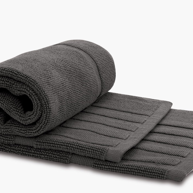 Tapis de bain en mélange de coton Zahkai, Gris anthracite