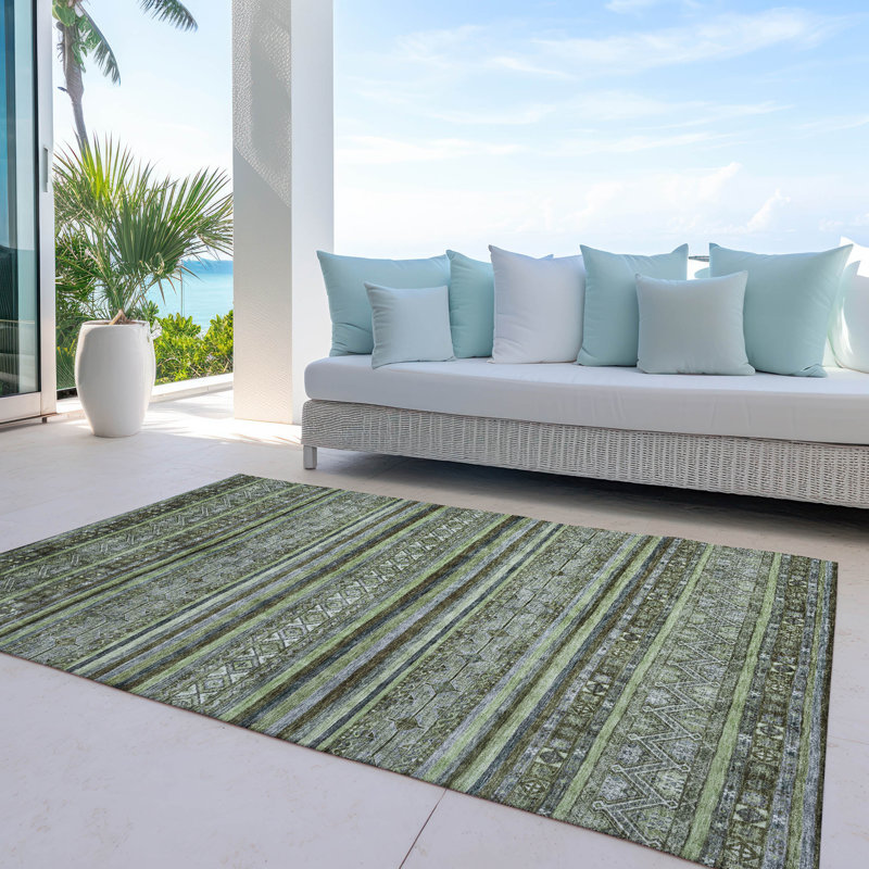 Tapis intérieur / extérieur vert lavable Ysadora - LOOMlan, 9 pi x 12 pi