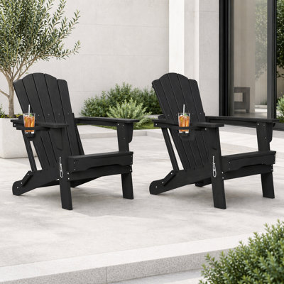 Pakkdiarie Folding Adirondack Chair with Cup Holder,HDPE Outdoor Chair with Comfort Ergonomic Seat for Patios,Lawn,Garden, Backyard Use
