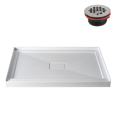 48 in. x 36 in. Alcove Acrylic Shower Base in Glossy White With Center Drain, Drain Included