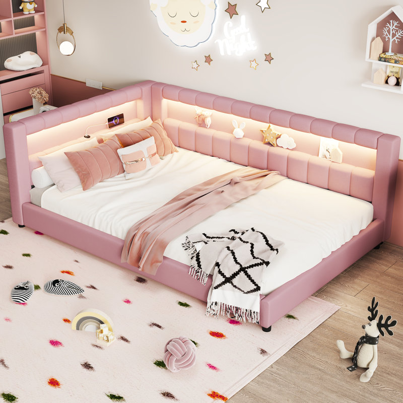 Floor Daybed With Usb Ports And Led Belt, Full XL, Pink