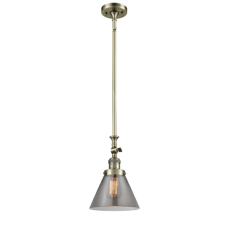 Luminaire suspendu conique à 1 lumière Harbert, Fumée, Noir mat, Ampoule incandescente rétro de 60 watts