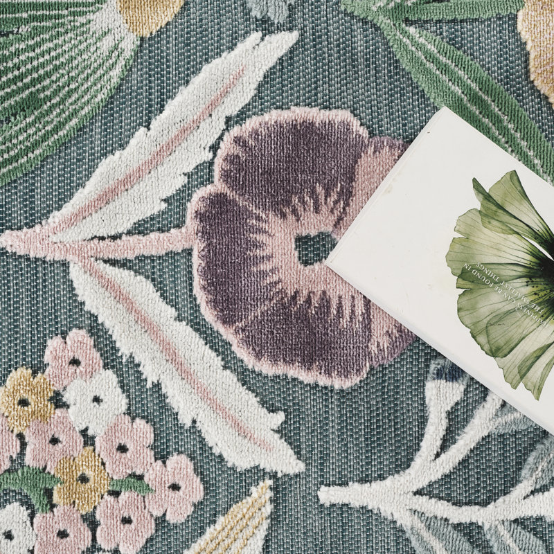 Abani Rugs Terase SAK130A Indoor/Outdoor Floral Teal Area Rug, 4' x 6'