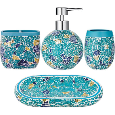 Glass bathroom accessory set