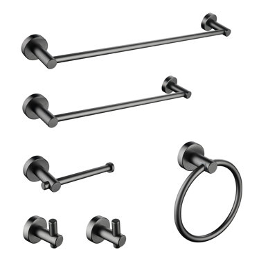6 Piece Bathroom Towel Rack - Wall Mount, Aluminium, Gunmetal Black, Scratch-, Ornament Black Aluminium Rust Prevention Finish Coating, Modern