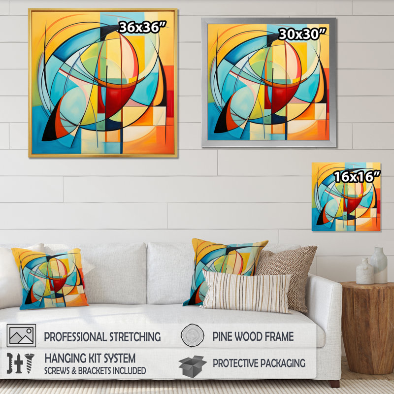 Coloré 0 Mid Century Abstract Essence I - Art abstrait Mid-Century, Toile tendue, H 36 po x l 36 po x P 1,5 po