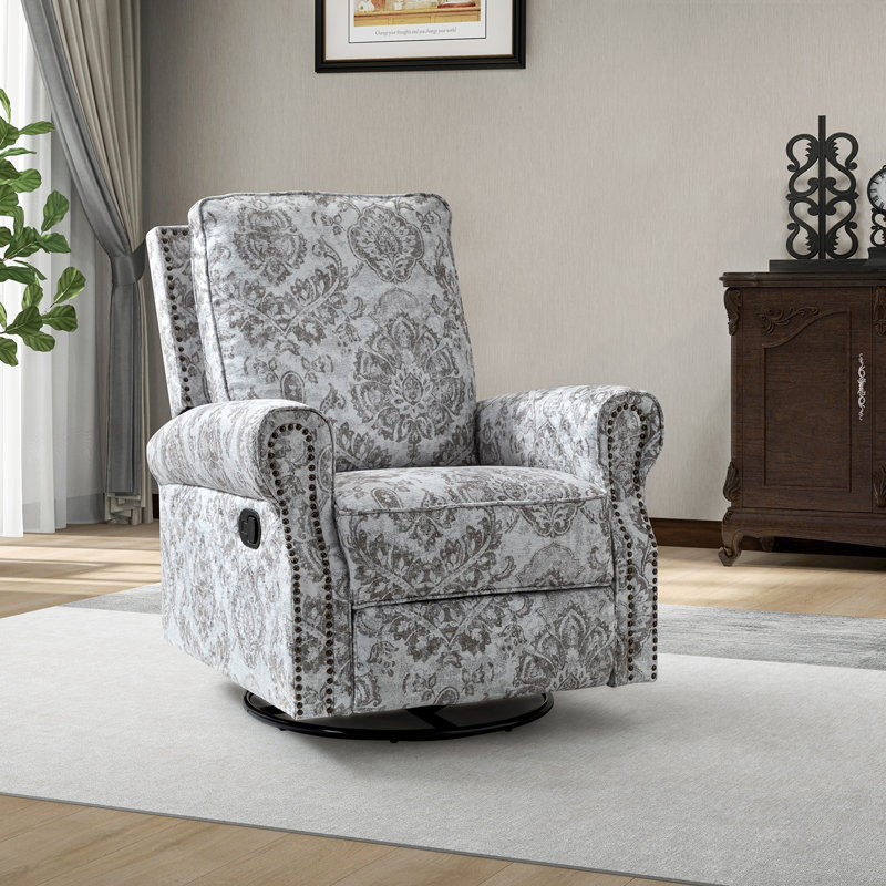 Adella 34'' W Rocking Swivel Nursery Recliner, Beige Graphic Print