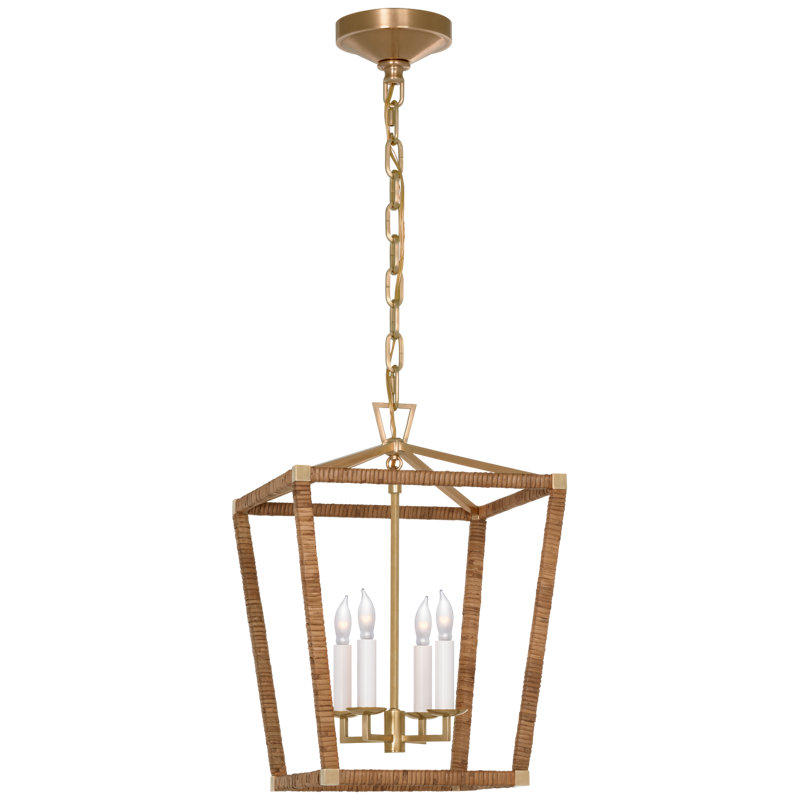 Darlana 4 - Light Square/Rectangle Lantern, Antique-Burnished Brass/Natural Rattan, 18" H x 12.5" W x 12.5" D