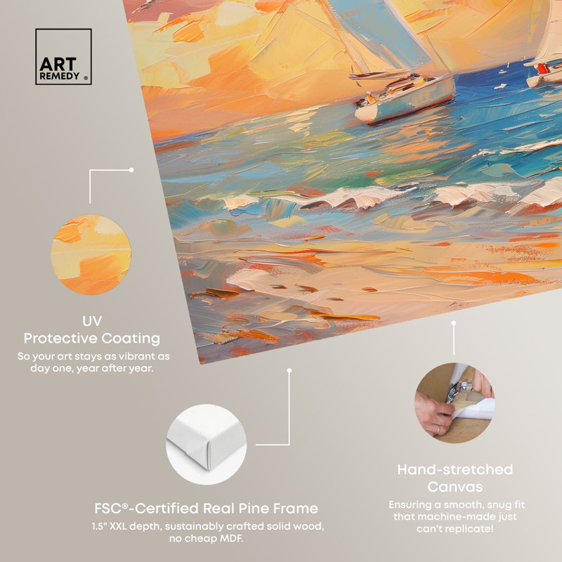 Sailboats in the Sunset Coastal 12" x 12" Canvas Wall Art