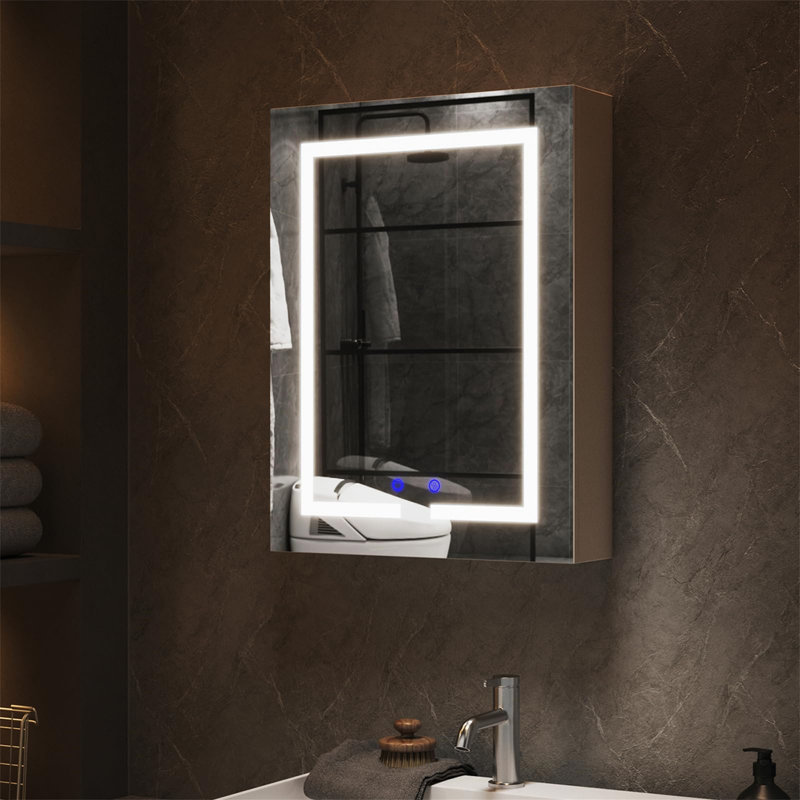 Chriss W H Wall Mounted Required Frameless Medicine Cabinet Mirror 3 Adjustable, 60cm H x 40cm W x 15cm D