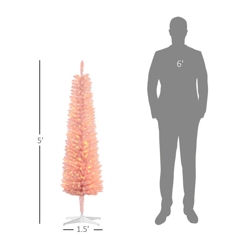 Arbre de Noël de 5 pi avec 150 lumières DEL et 250 éléments de branches roses hauts colorés