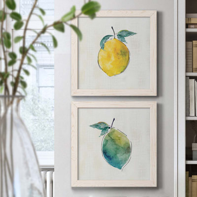 Happy Lemon - Ensemble de 2 peintures sur toile encadrées
