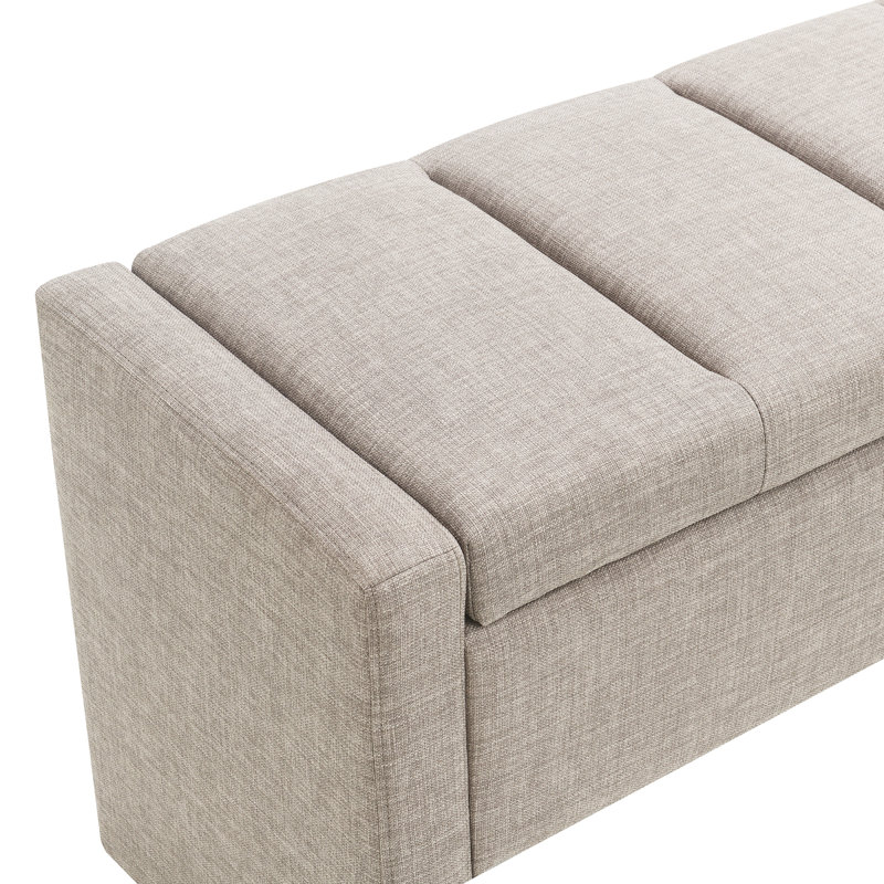 Banc de bout de lit moderne avec rangement, grand tabouret de repose-pieds rembourré, banc de meuble-lavabo de fenêtre confortable pour salon, chambre à coucher, dortoir, table basse, lin gris brun
