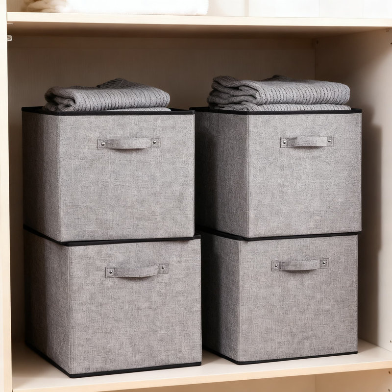Large Fabric Storage Bins 4-Pack With Handles, Foldable Cube Organizer Box For Shelves, Closet, Nursery And Home Organization