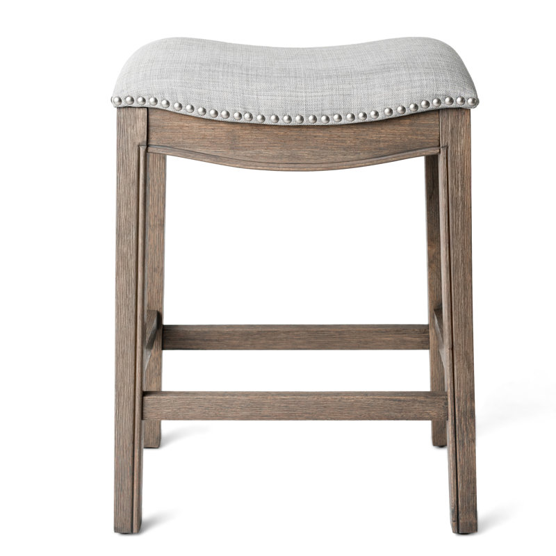 Maven Lane Adrien Backless Saddle Kitchen Stool with Fabric Upholstery, 1, Reclaimed Oak, Counter Stool (25.7" Seat Height)