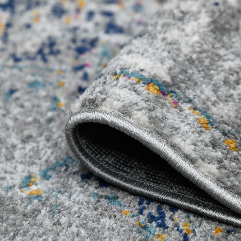 Tapis bleu / gris Miranda, Rond 7 pi 6 po