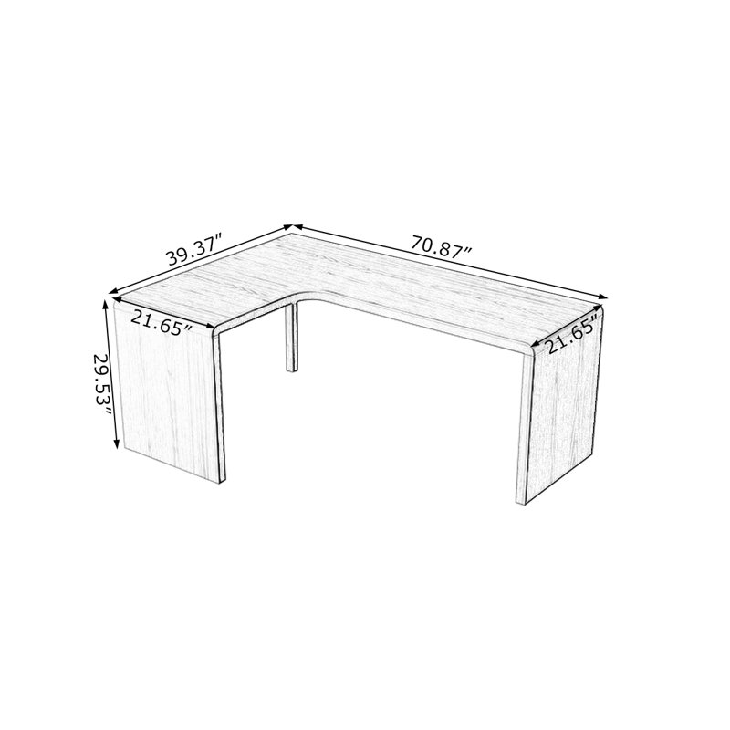 Walnut L-Shaped Solid Wood desk, Left Hand Facing, 29.53" H x 70.87" W x 39.37" D