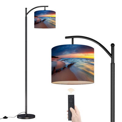 Arc Floor Lamp with Adjustable Lampshade Tranquil Coastal Sunset Baltic sea beach Standing Lamp 3 Color Temperatures Dimmable Tall Pole Lamp with Foot Switch for Bedroom