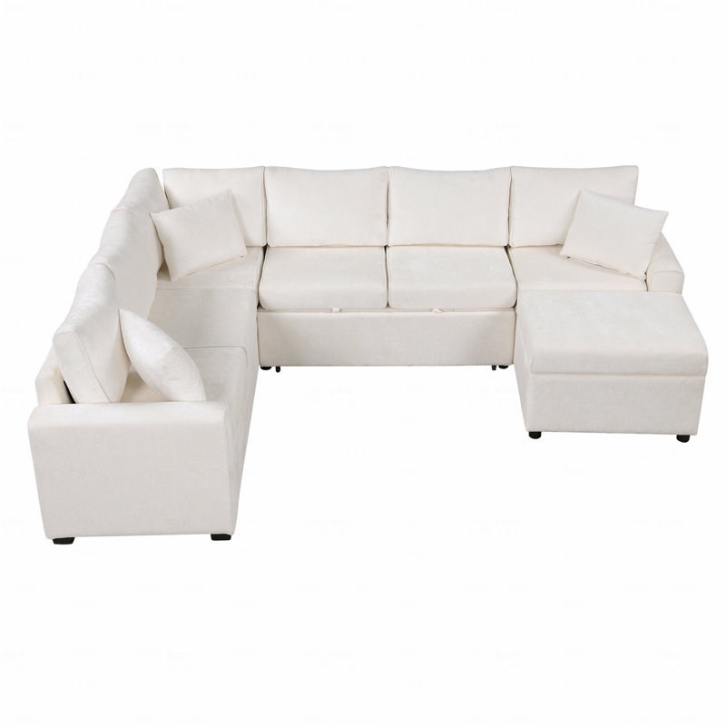 Sleeper, 112.2" Basic Sectional Sofa Sofa Pull-Out Sofa Bed  With A Storage Ottoman,Three Throw Pillows And Charging Devices