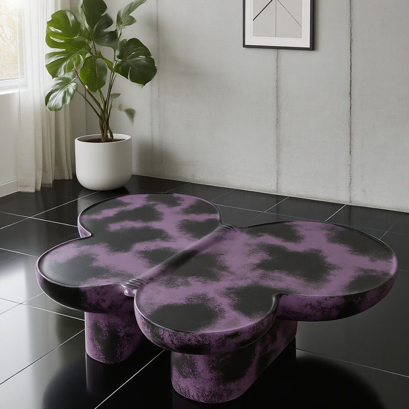 Table basse moderne en faux travertin texturé pour le salon / bureau, Mauve / Noir