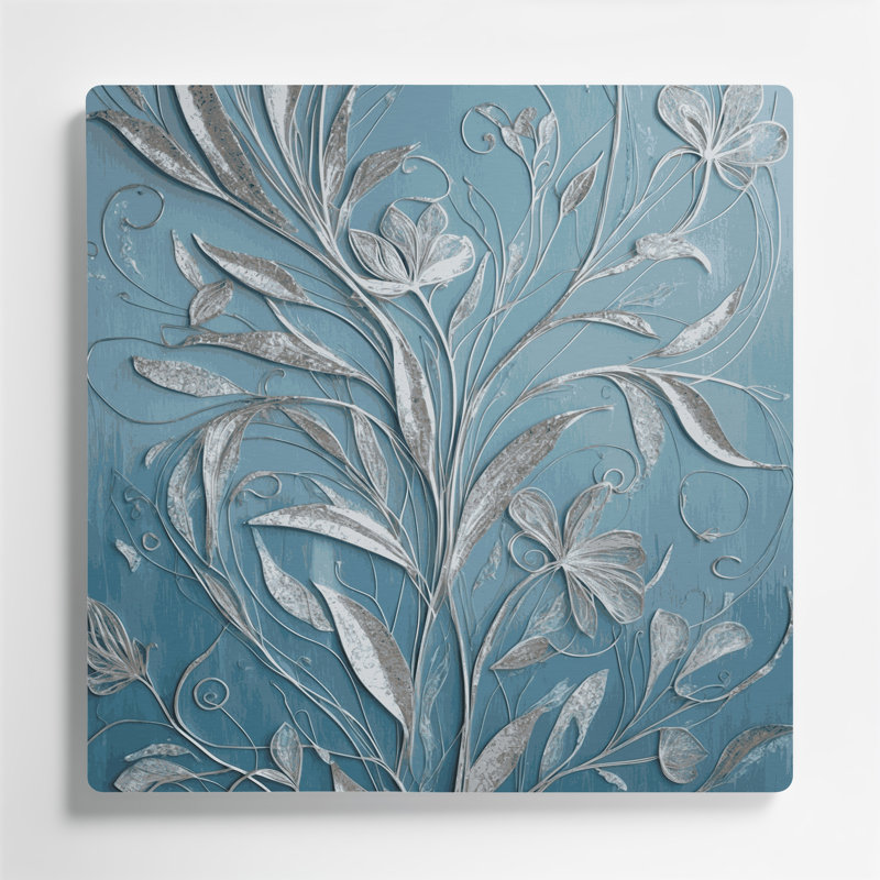 Abstrait floral 97, art mural en métal bleu, H 12 po x l 12 po