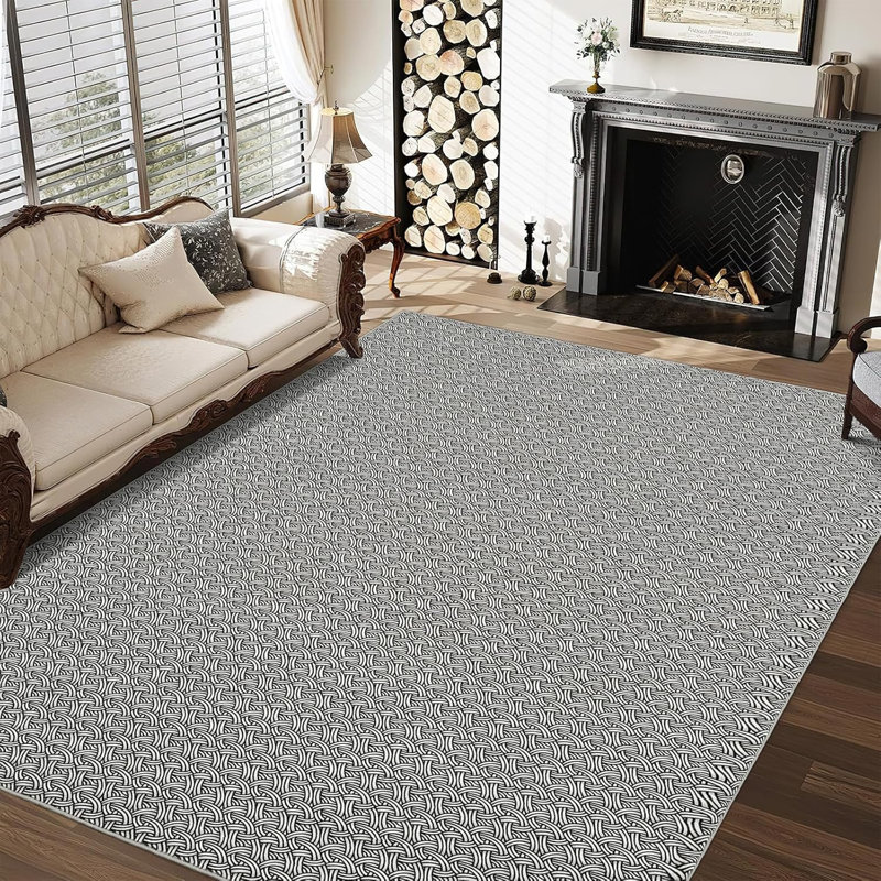 Tapis tressé réaliste lavable à la machine, antitache, antidérapant et doux pour l'intérieur, tapis antidérapant (noir)