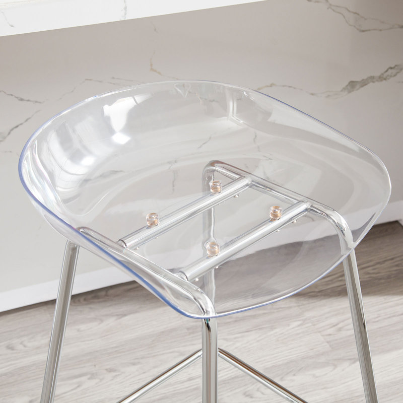 26" Clear Plastic Seat Counter Stools with Chrome Metal Frame, Set of 3