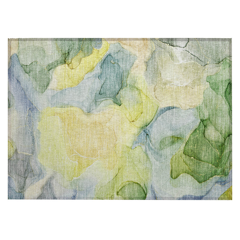 Tapis intérieur antidérapant lavable abstrait 2 pi x 3 pi jaune