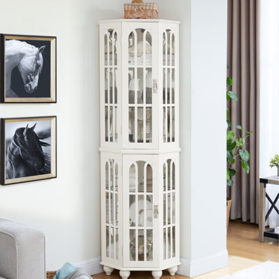 White Curio Cabinet With Lighting & Adjustable Shelves, Solid Shelf Lighting, ,