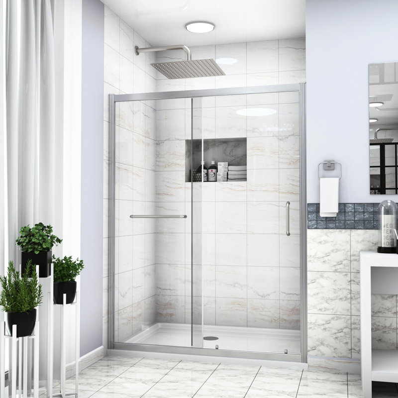 Brushed Nickel Shower Door, 60" X 72" - Extraordinary Tempered Glass, Stylish Bathroom Addition Single Sliding, Refreshment Option