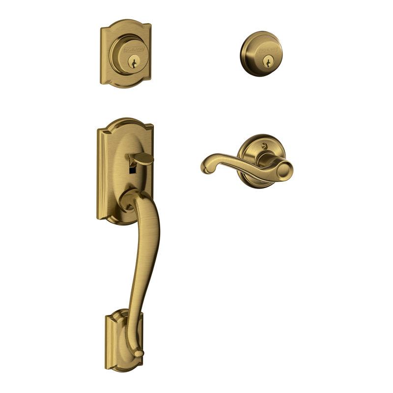 Handleset with Deadbolt and Door Knob and Rosette, Antique Brass, Yes, Left Hand