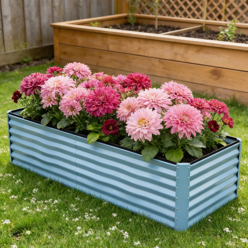 Bac à fleurs surélevé galvanisé pour plantes d'extérieur, légumes et fleurs, Bleu