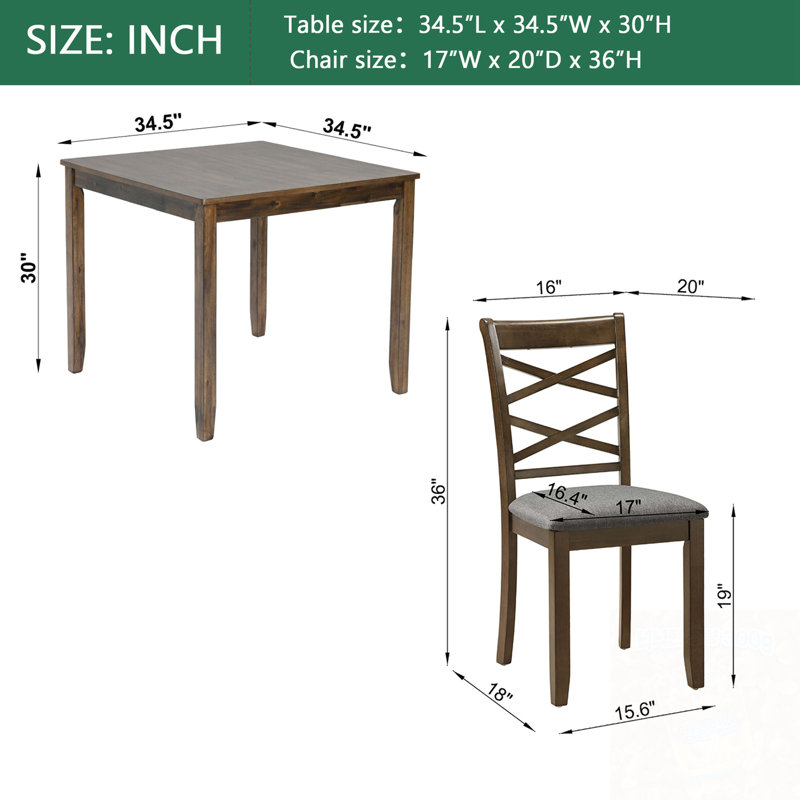 5 Piece Square Dining Set With 4 Chairs