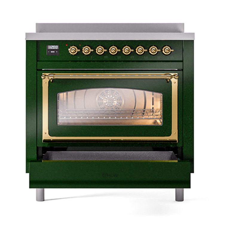 ILVE Nostalgie II Noblesse 36 po à induction, Vert émeraude / laiton