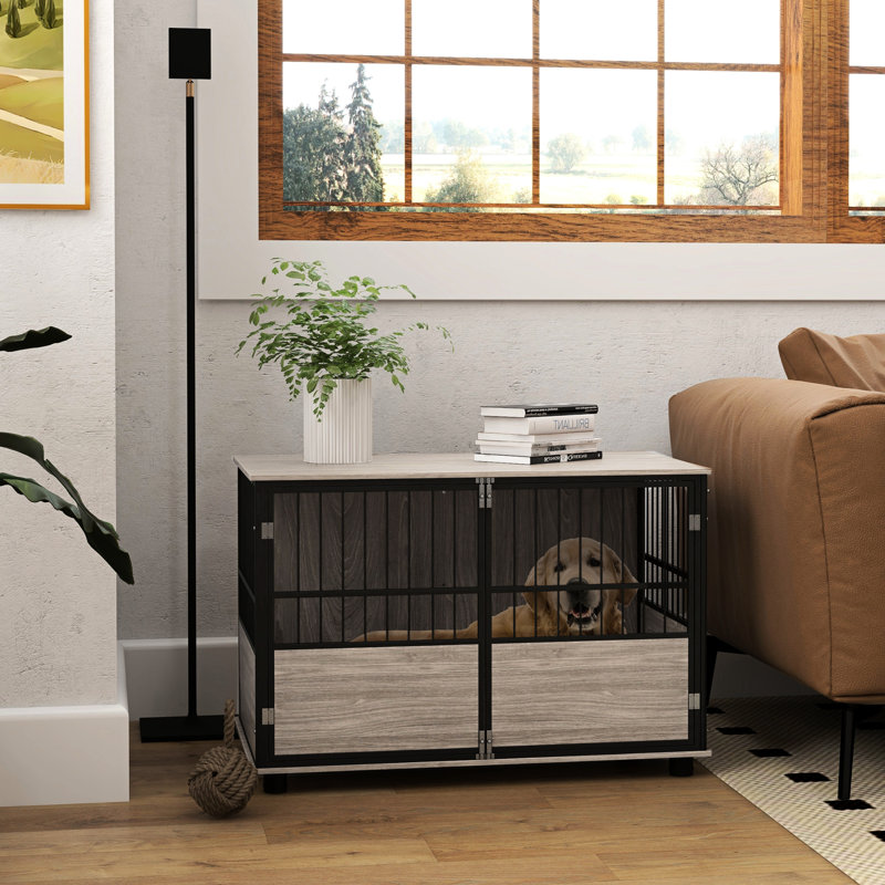 Cage 39,5 "en bois pour animal de compagnie, 3 portes pour cage de chien