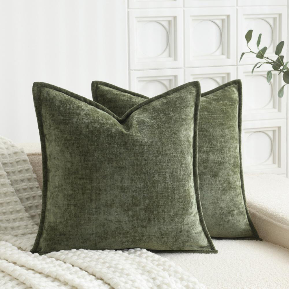 Super Soft Velvety Slub Heavy Chenille Decorative Pillow Cover with Flange (Set of 2) (Set of 2) - Green