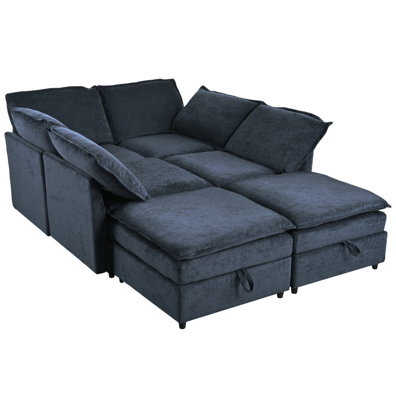 Canapé-lit modulaire polyvalent de 126 po avec rangement Mirod, Bleu très foncé