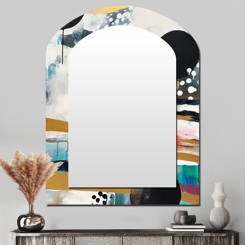 Découverte de la magie de Boho II - miroir décoratif à arche abstraite, miroir mural asymétrique moderne, impression d'art en métal