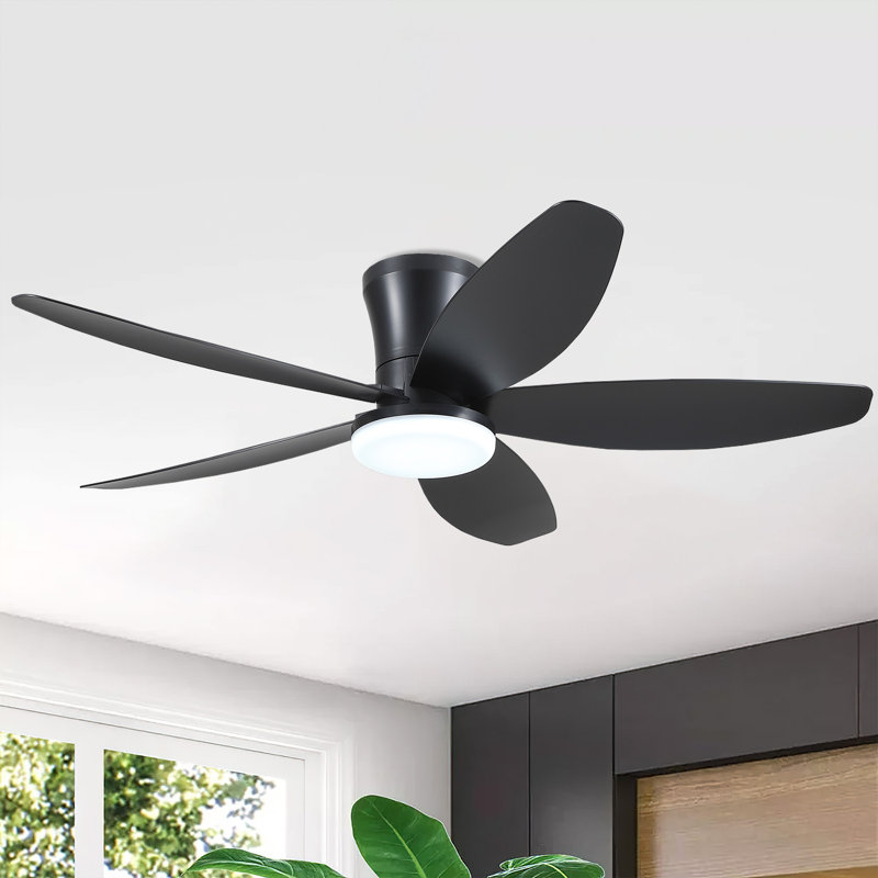 Ventilateur de plafond encastré 36/42/48 po à profil bas avec éclairage et télécommande, Noir, 42 po de largeur