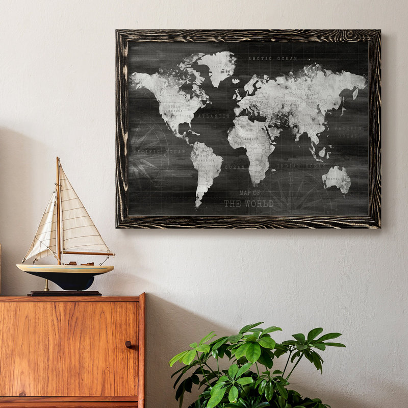 Carte du monde industriel - reproduction de cadre photo sur toile, H 23 po x l 32 po x P 1 po, Noir