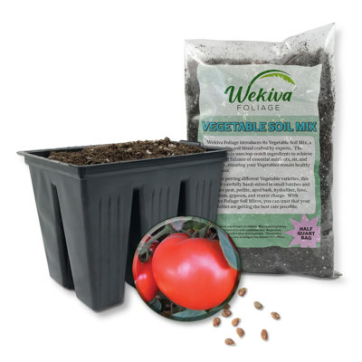 Red Defender Tomato Seed Starter Kit - Tomato Seeds with Tray Liner and Half Quart Vegetable Soil Mix - Grow Your Own Vegetables