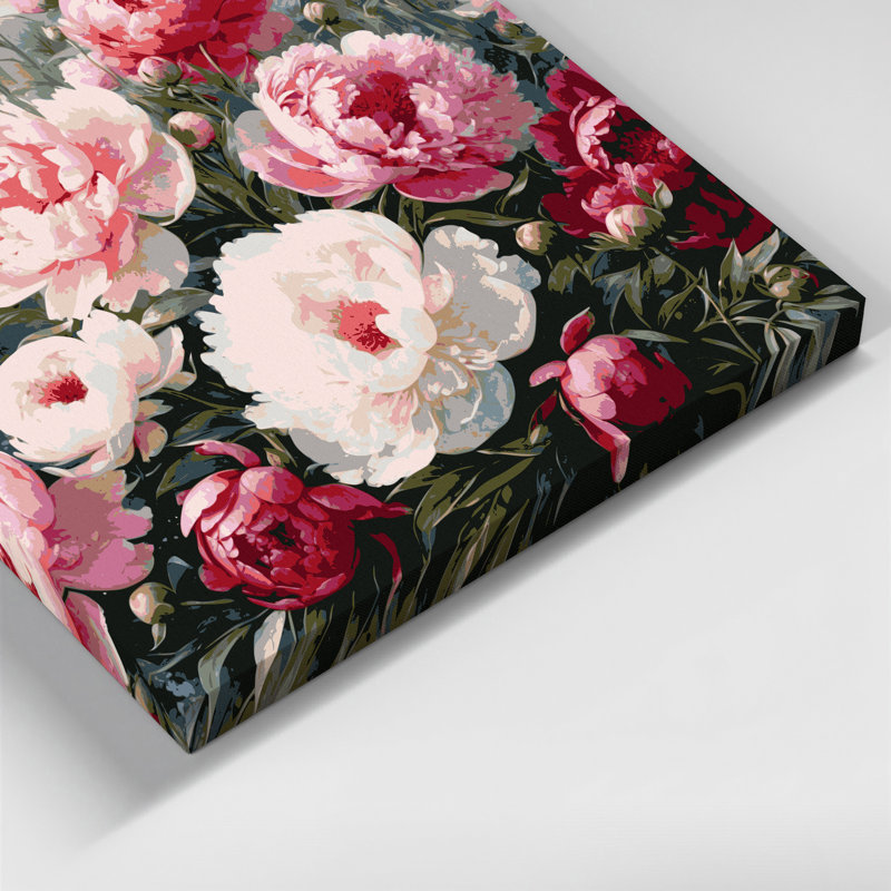 Art mural sur toile beige pivoines botaniques, H 16 po x l 20 po