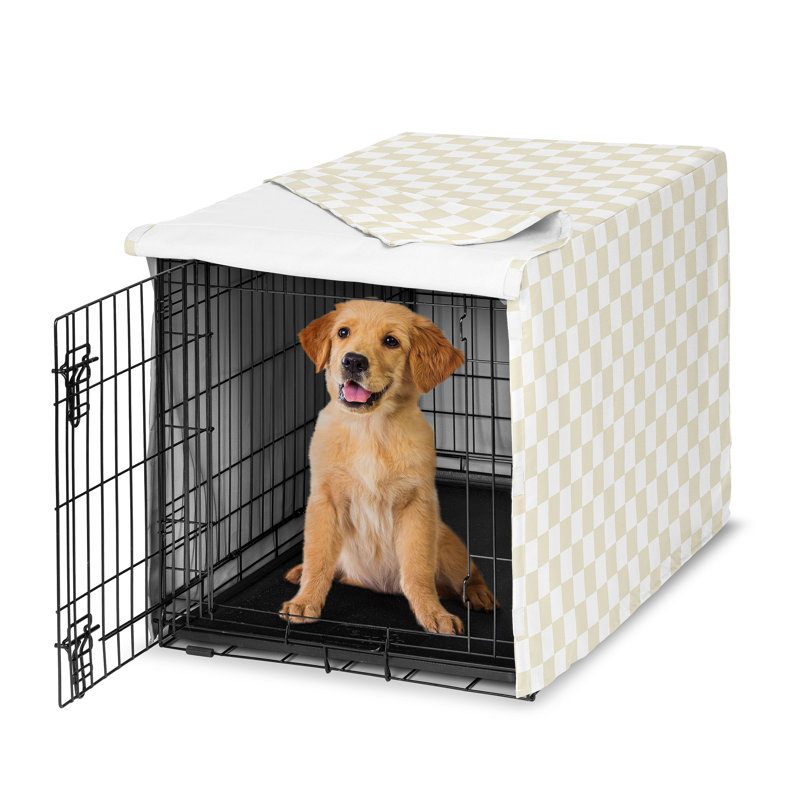 Housse pour chenil à carreaux Gingham, Blanc / Taupe