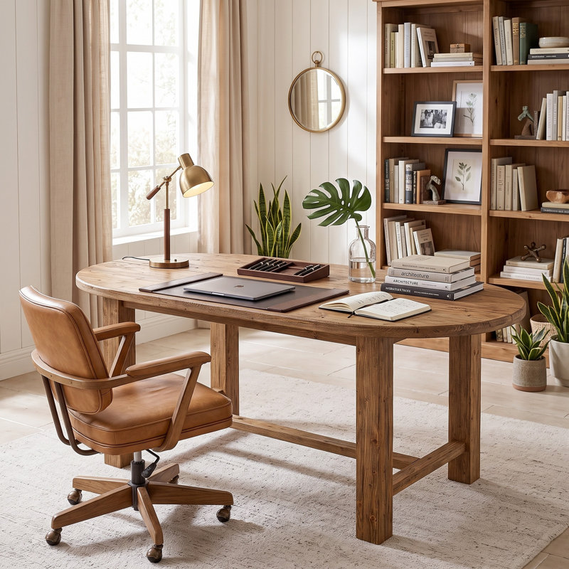 63 Inch Oval Solid Wood Executive Desk