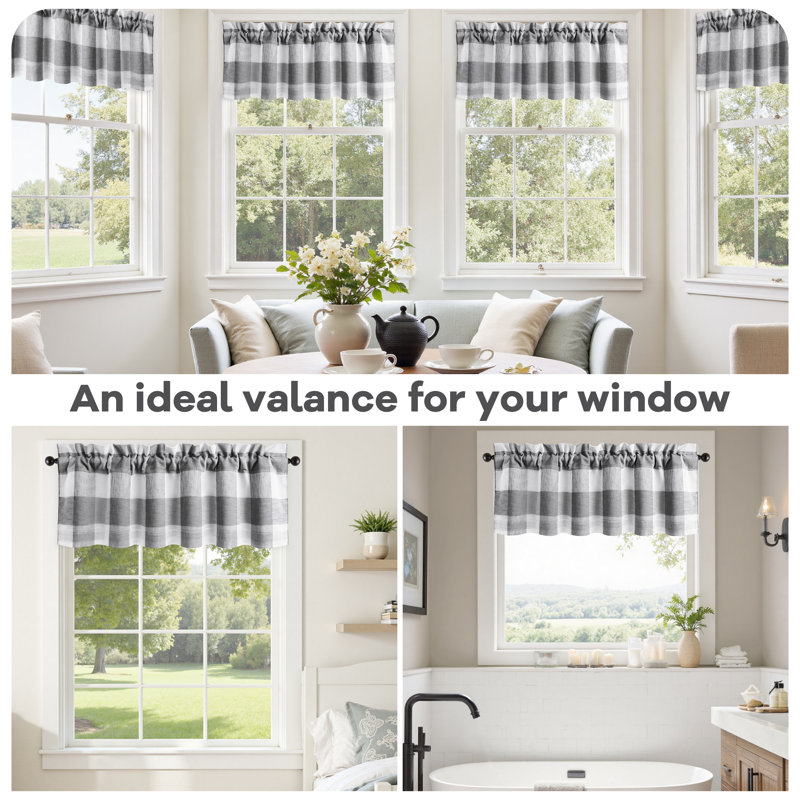 Adamari Lined Valances for Windows Buffalo Check Curtain Window Valances Woven Plaid Blackout Thermal Insulated for Kitchen, Living Room 1 Pack