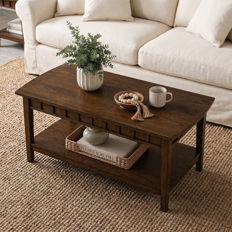 Table basse avec tablette Bolander, Chêne foncé
