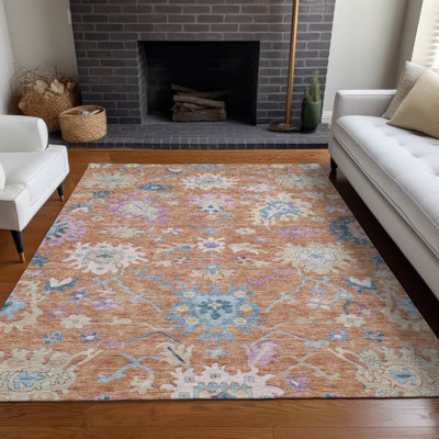 Machine Washable Indoor/Outdoor Segin ACN1154 Orange Rug