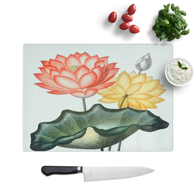 Glass Egyptian Water Lilies by R.J. Thornton Chopping Board, 28.5 cm W x 20 cm L