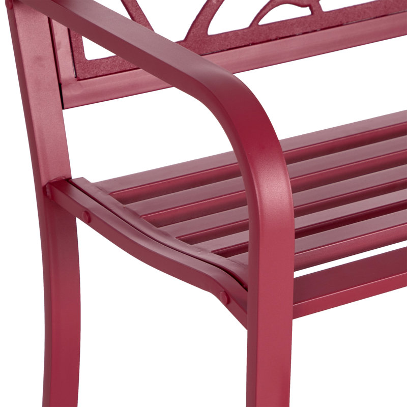 Banc de parc en acier thermolaqué Landwehr, Rouge rosé
